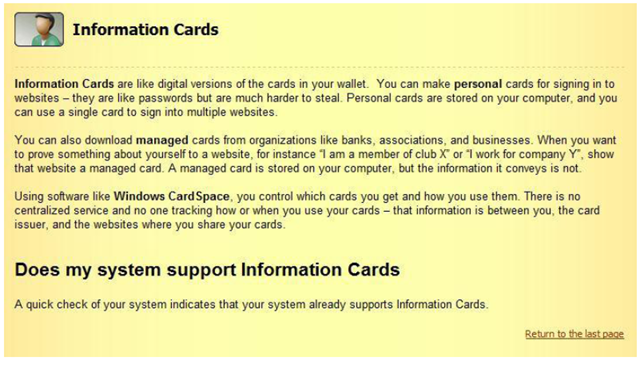 End user friendly description of CardSpace for your website