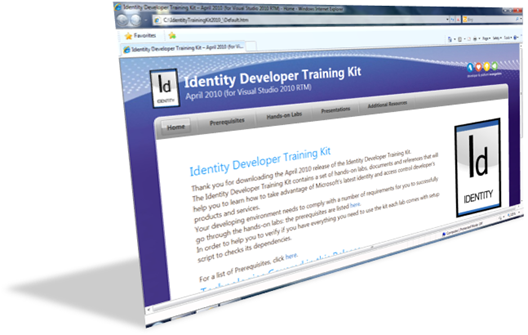 The New Release of the Identity Training Kit works on VS2010!