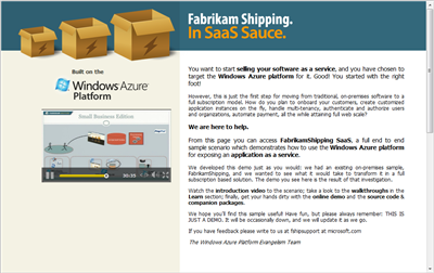 New Online Demo: Introducing FabrikamShipping SaaS