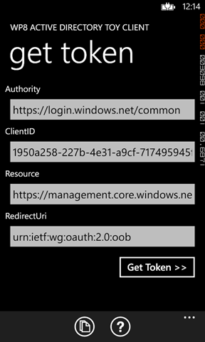 A Sample Windows Phone 8 App Getting Tokens from Windows Azure AD and ADFS